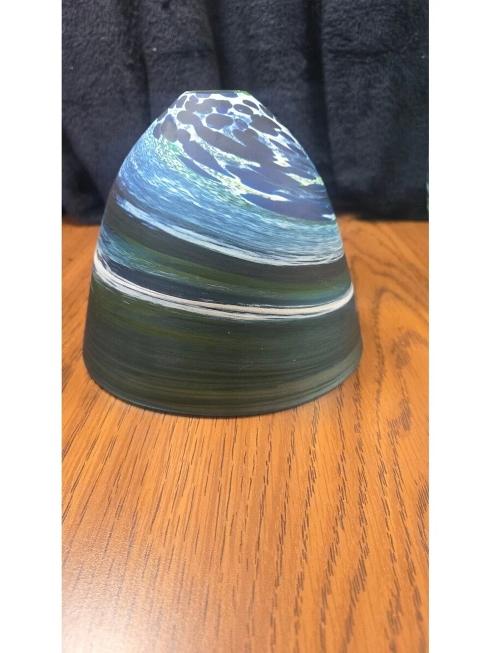 Hand Blown Art Glass Vases with Blue and Green Swirl Design - Set of 2